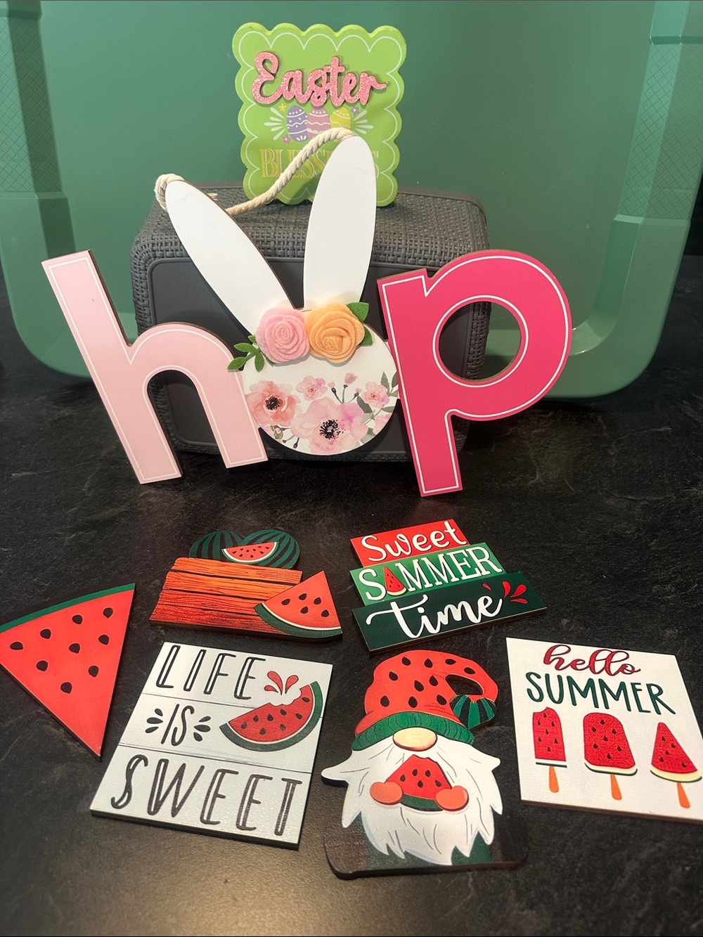 Easter 'hop' Bunny Table Decor - Pink & White